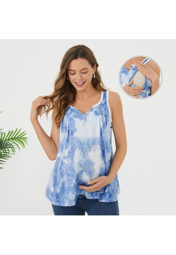 Nursing Tie Dye Notched Neckline Tank Top