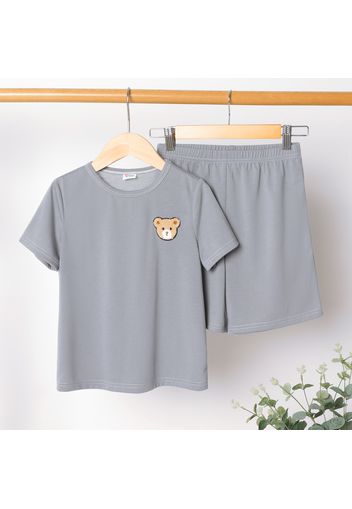 2pcs Kid Boy Animal Bear Embroidered Short-sleeve Tee and Elasticized Shorts Set