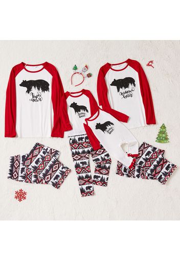 Christmas Bear and Letter Print Family Matching Red Raglan Long-sleeve Pajamas Sets (Flame Resistant)