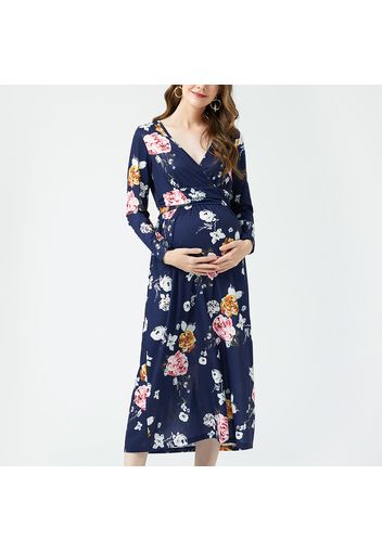 Nursing Allover Floral Print V-neck Long-sleeve Dress