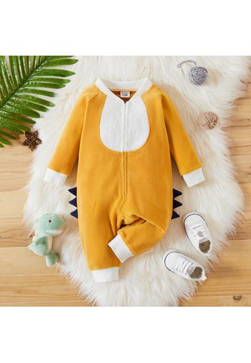 Baby Girl Color Block Long-sleeve Fleece Jumpsuit