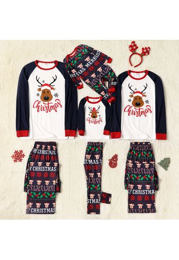 Christmas Cartoon Deer and Letter Print Family Matching Raglan Long-sleeve Pajamas Sets