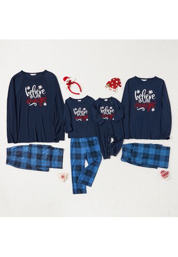 Family Matching ' Believe in The Magic ' Top and Plaid Pants Christmas Pajamas Sets (Flame Resistant)