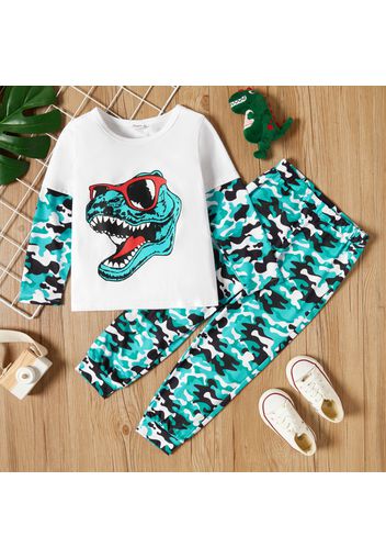 2-piece Toddler Boy Dinosaur Camouflage Print Long-sleeve Tee and Elasticized Pants Set