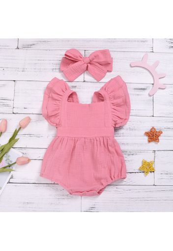 2pcs Crepe Solid Sleeveless Baby Romper