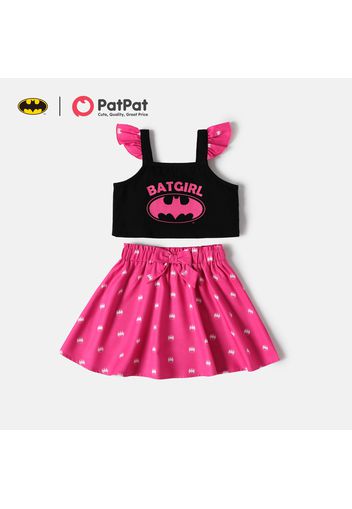 Batman 2-piece Toddler Girl Letter Print Ruffled Cotton Tank Top and Bowknot Design Skirt Set