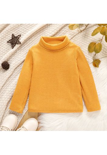 Toddler Girl Turtleneck Ribbed Solid Color Long-sleeve Tee