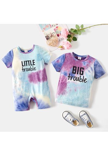 Sibling Matching Letter Print Tie Dye Short-sleeve Set