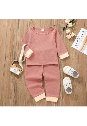 2-piece Toddler Girl/Boy Waffle Knit Long-sleeve Top and Elasticized Pants Casual Set