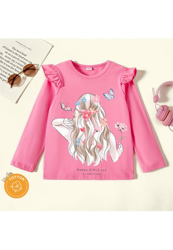 2-Pack Kid Girl Cartoon/Animal Print Ruffled Short/Long-sleeve Cotton Tee