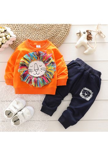 2-piece Toddler Boy Lion Pattern Tassel Design Pullover Sweatshirt and Pants Set