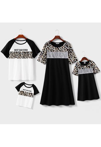 Letter and Leopard Print Colorblock Splicing Family Matching T-shirts Sets