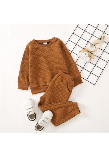 2-piece Toddler Boy Textured Solid Pullover Sweatshirt and Pants Set