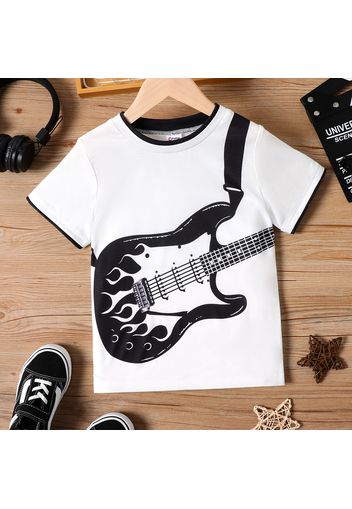 Kid Boy Guitar Print Colorblock Short-sleeve Tee