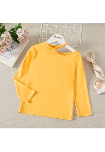 Kid Girl Cut Out Solid Color Long-sleeve Tee