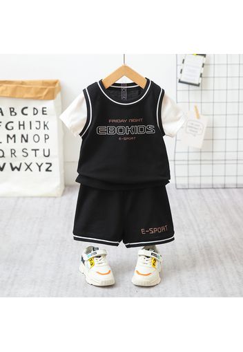 2pcs Toddler Boy Casual Letter Print Sleeveless Tee and Shorts Set