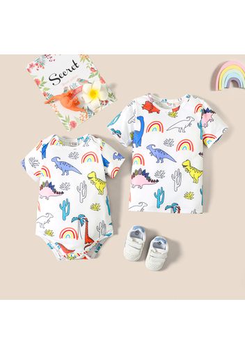 Sibling Matching All Over Multicolor Dinosaur Print Short-sleeve Set