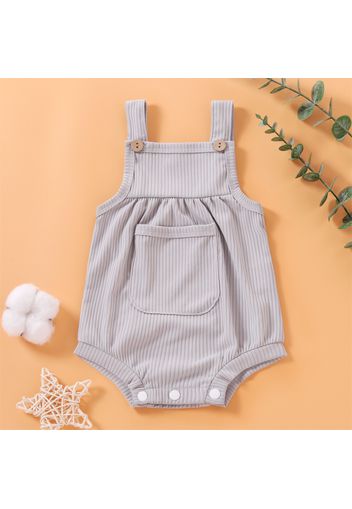 Ribbed Solid Pocket Decor Sleeveless Baby Romper