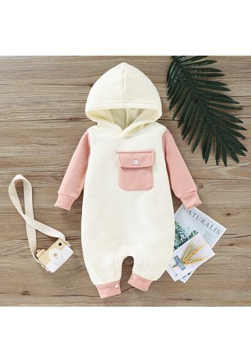 Baby Boy/Girl Thickened Fleece Lined Colorblock Long-sleeve Hooded Jumpsuit