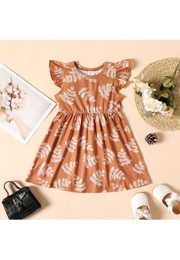 Toddler Girl Floral Leaf Print Flutter-sleeve Dress