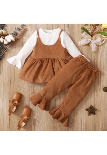 2-piece Toddler Girl Bell sleeves Faux-two Peplum Top and Corduroy Flared Pants Set