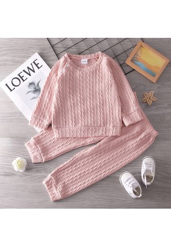 2-piece Toddler Girl Solid Color Cable Knit Sweater and Pants Set