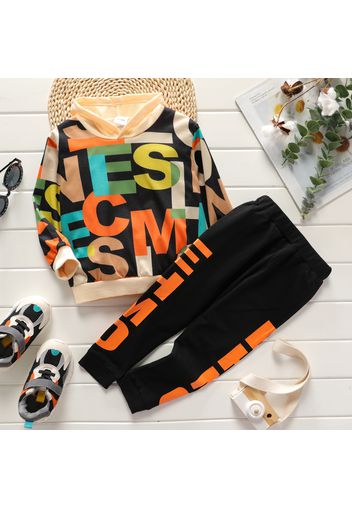 2-piece Toddler Boy Letter Print Hoodie Sweatshirt and Pants Set