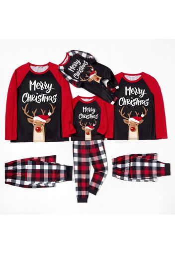 Family Matching Reindeer Top Plaid Christmas Pajamas Sets（Flame Resistant）