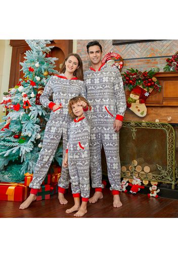 Christmas Allover Print Light Grey Family Matching Polar Fleece Thickened Long-sleeve Onesies Pajamas Sets (Flame Resistant)