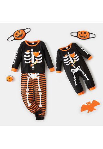 Halloween Glow in the Dark Skeleton Print Long-sleeve Sibling Matching Sets