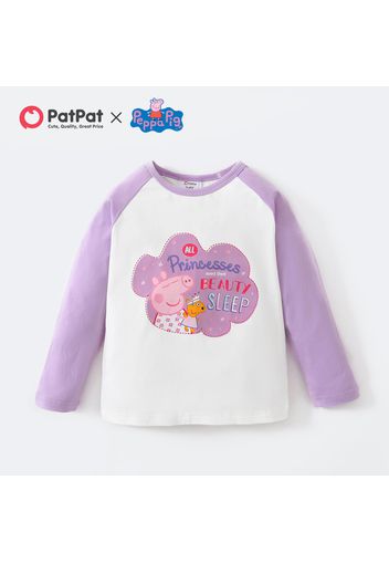 Peppa Pig Toddler Girl Letter Print Colorblock Cotton Long Raglan Sleeve Tee