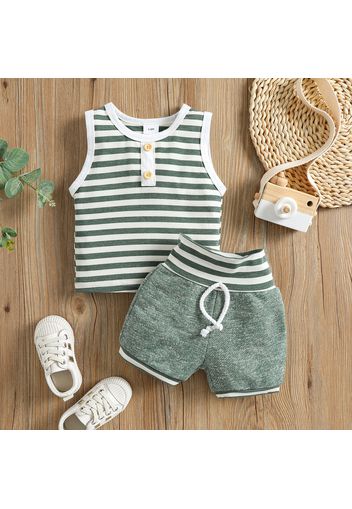 100% Cotton 2pcs Baby Boy/Girl Striped Sleeveless Tank Top and Shorts Set