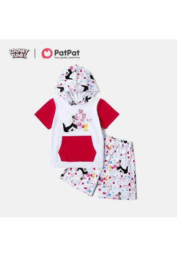 Looney Tunes 2-piece Kid Girl Colorblock Hooded Tee and Heart Allover Shorts Set