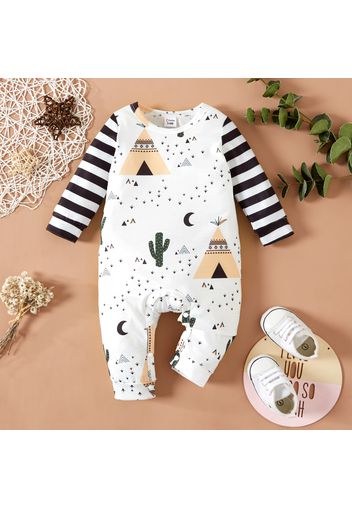 Baby Boy/Girl All Over Print Striped Long-sleeve Jumpsuit