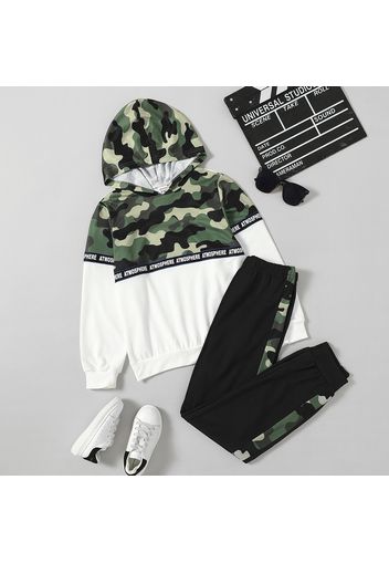 2-piece Kid Boy Letter Camouflage Hoodies and Elasticized Pants Set