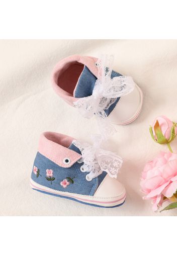 Baby / Toddler Lace Tie Floral Embroidered Prewalker Shoes