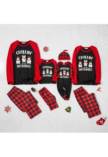 Family Matching Snowman Print Plaid Christmas Pajamas Sets (Flame Resistant)