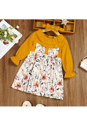 Toddler Girl Doll Collar Floral Print Button Design Ruffled Long-sleeve Dress