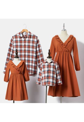 100% Cotton Solid Plaid Long-sleeve Family Matching Sets