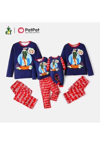 ELF Family Matching Christmas Figure Graphic Top and Letter Allover Pants Pajamas Sets