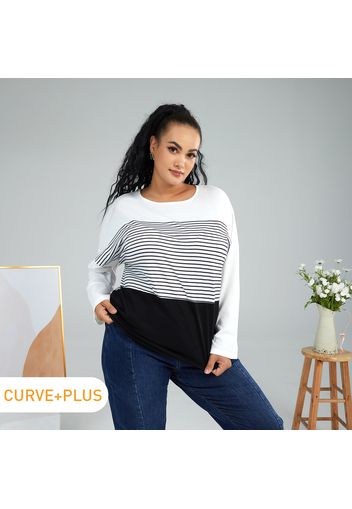 Women Plus Size Casual Stripe Long-sleeve Tee