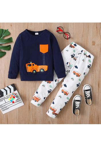 2-piece Toddler Boy Vehicle Print Pullover Sweatshirt and Pants Set