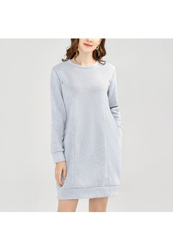 Nursing Minimalist Side Zipper Long-sleeve Sweatshirt Dress