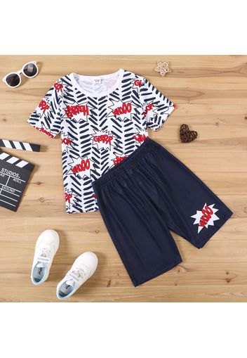 2-piece Kid Boy Letter Print Allover Short-sleeve Tee and Elasticized Shorts Set