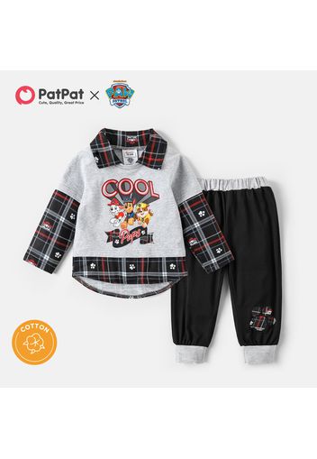 PAW Patrol 2pcs Toddler Boy 2 in 1 Lapel Collar Plaid Cotton Sweatshirt and Pants Set