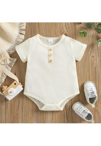 Baby Boy Button Design Solid Waffle Short-sleeve Romper