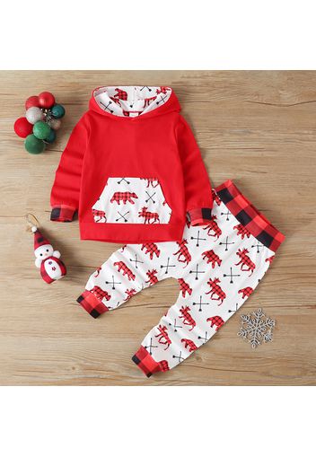 2-piece Toddler Girl/Boy Christmas Animal Print Hoodie and Elasticized Pants Set