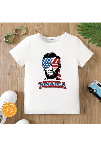 Independence Day Kid Boy 95% Cotton Letter Figure Print Short-sleeve Tee