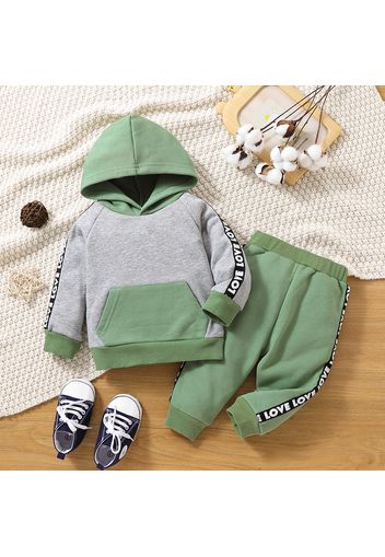 100% Cotton 2pcs Baby Boy/Girl Letter Print Colorblock Long-sleeve Hoodie and Sweatpants Set