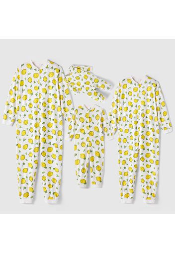 Family Matching All Over Lemon Print Long-sleeve Zip Onesies Pajamas Sets (Flame Resistant)